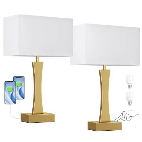 3 Way Dimmable Bedside Lamp Set of 2 with USB Ports C63781