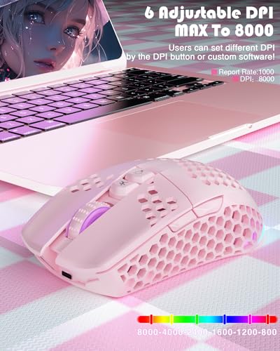 SM600 White Wireless Gaming Mouse, 8000 DPI Tri-Modes RGB E7535
