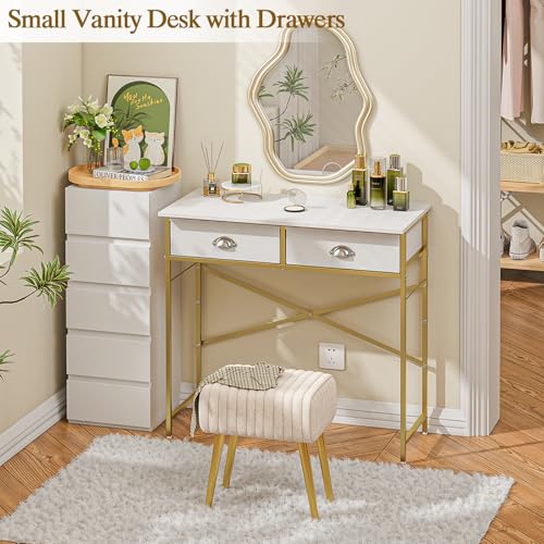 White Vanity Desk with Drawers for Kids Bedroom, 31.5 Inch J2831