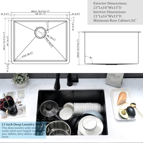 VASOYO Stainless Steel Undermount Laundry Sink 23x18x13 H4912