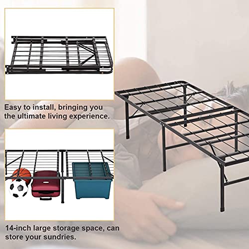 Twin Size Folding Bed Frame 14 Inch Heavy Duty Metal Platform with Steel Slat Support, Black M993333