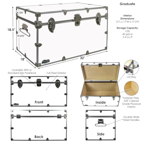 C&N Footlockers XL Graduate Storage Trunk, Steel, 32 x 18 x 18.5 Inches, Maroon R3980