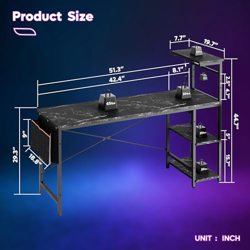 Bestier Gaming Desk with LED Lights, 51.3 Inch Computer Desk Q970