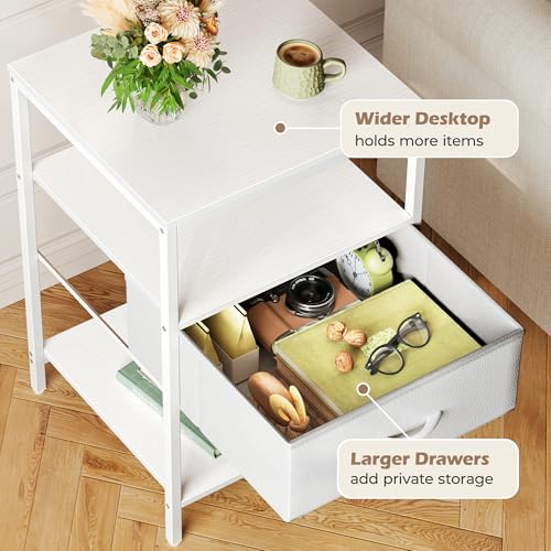 SUPERJARE Nightstand with Charging Station, Fabric Drawer, 3-Tier Storage, Walnut K366263