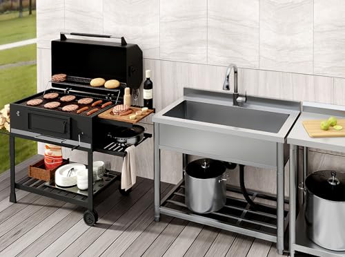 Stainless Steel Large Utility Sink Single Bowl Freestanding with Pull-Out Faucet T135