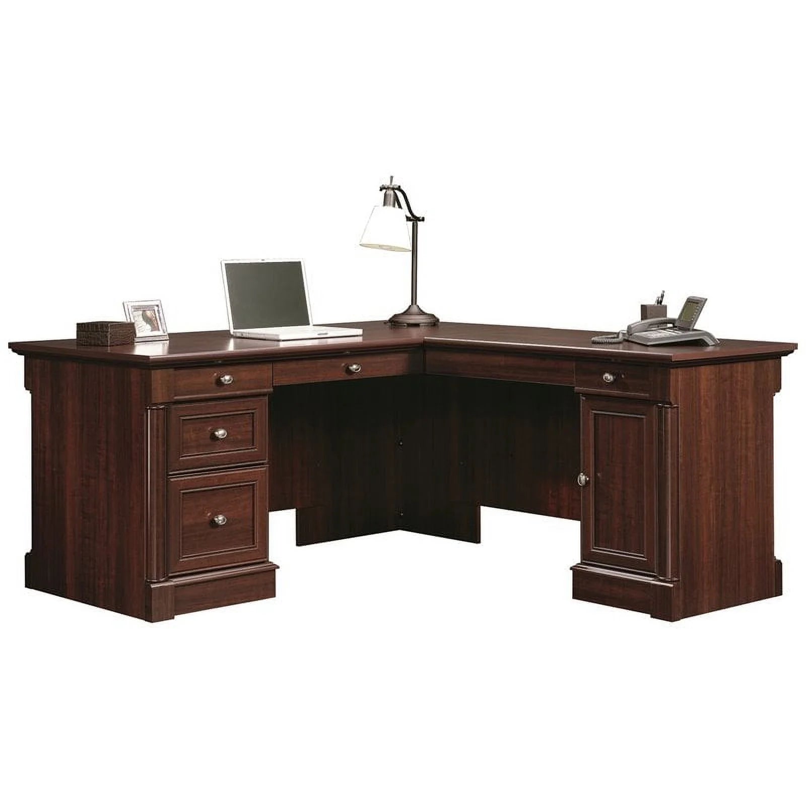 Kingfisher Lane L-Shaped Engineered Wood Desk in Select Cherry D64462