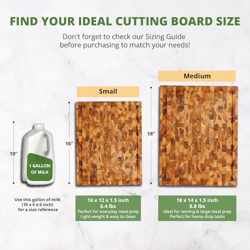 BEEFURNI Teak Wood End Grain Cutting Board with Juice Groove, Medium T51025