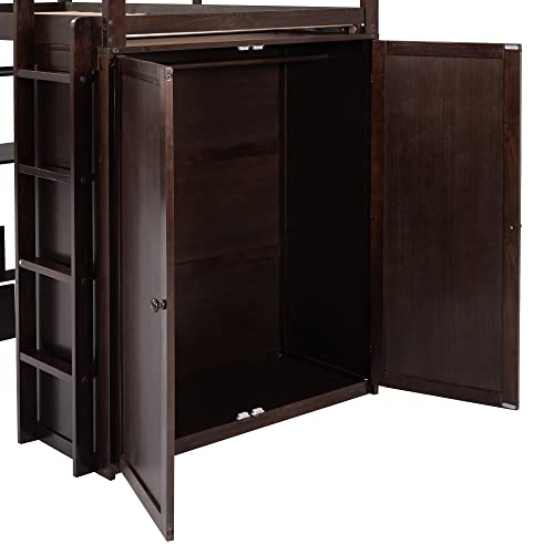 Harper & Bright Designs Full Loft Bed with Desk, Wardrobe, Solid Wood N868457