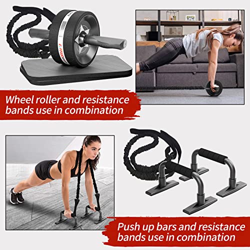 Ab Roller Wheel Kit with Push Up Bars, Resistance Bands, Knee Mat N9904