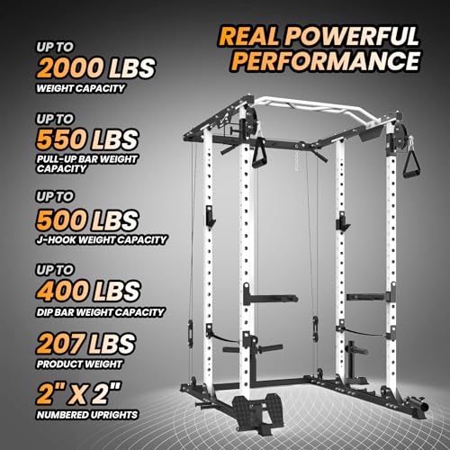 GaveeLife Power Cage 2000 LBS Power Rack with Cable Crossover and Lat Pulldown K642045