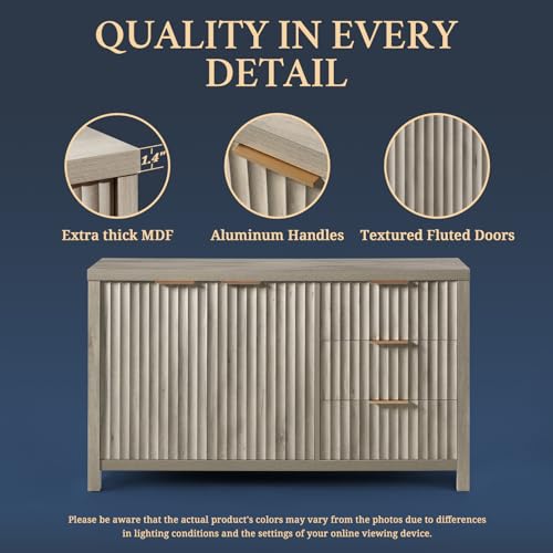 Fluted Sideboard Buffet Cabinet with Storage, 56" Modern Credenza, Natural Y669537
