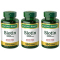 Nature's Bounty Biotin. Vitamin Supplement. Supports Metabolism for Cellular Energy and Healthy Hair, Skin, and Nails. 5000 mcg. 150 Softgels. Pack of 3