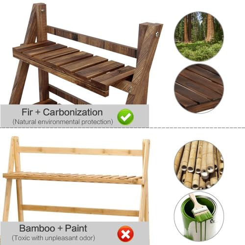 Yaheetech Folding Plant Stand Wooden 3-Tier Flower Pot Shelf Rack T945