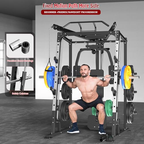 SunHome Smith Machine 2000LBS Power Cage Squat Rack with Cable Crossover X213278