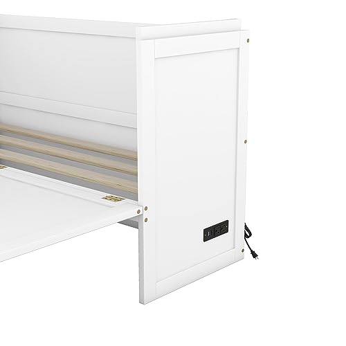 Ball & Cast Queen Size Solid Pine Murphy Bed with Charging Station, White + Walnut P2075