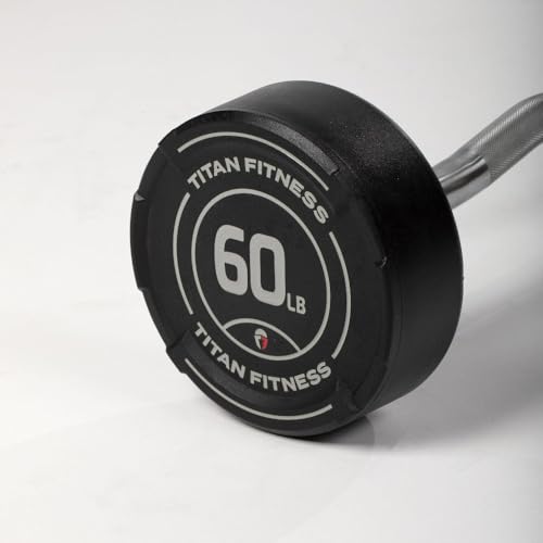 Titan Fitness Rubber Curl Fixed Barbells, Pre-Loaded Weight Bar Y406