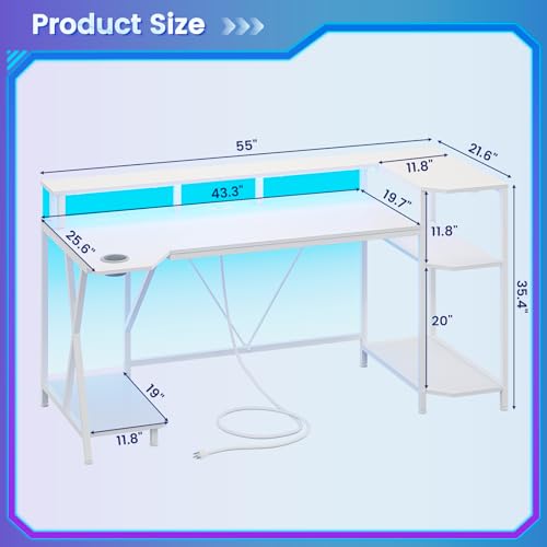 SEDETA Gaming Desk 70.8'' with LED Lights and Storage Shelves, Black Y2845