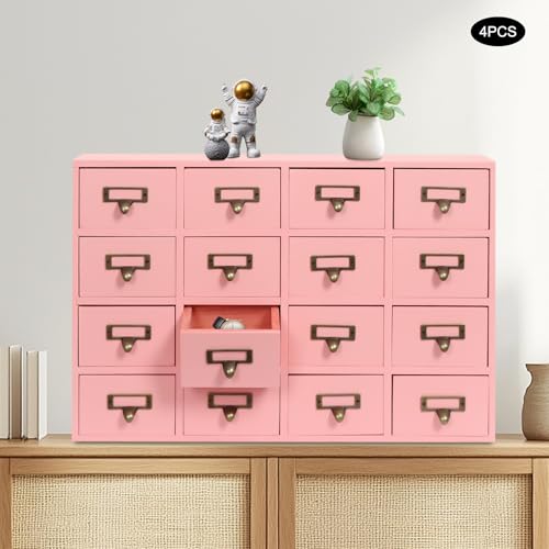 Vintage 16-Drawer Wooden Desktop Organizer with Iron Label Holders N538