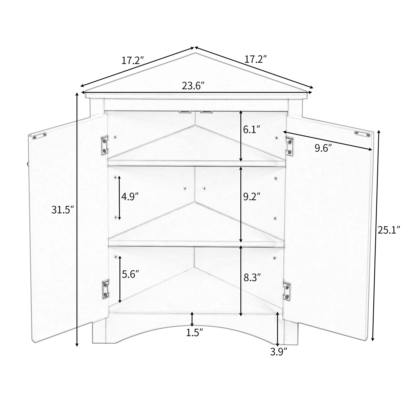 ANTSKU Corner Cabinet with Doors, 2 Adjustable Shelves, White Q2473