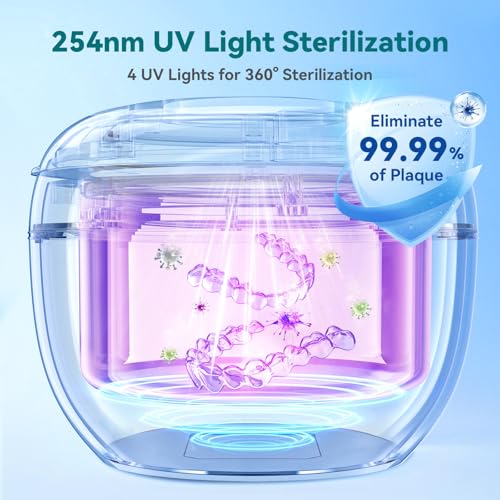 Dental Ultrasonic Retainer Cleaner Machine 45kHz with UV Cleaner, Digital Timer, 4 Modes, Black E665