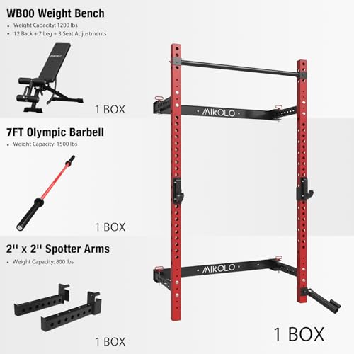 Mikolo 2" x 2" Folding Wall Mounted Squat Rack with Pull Up Bar, 1000 lbs Capacity W88407