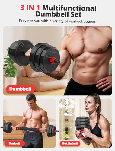 Adjustable Dumbbells 2-in-1 Set with Barbell & Kettlebell, 20-90lbs for Home Gym N35170