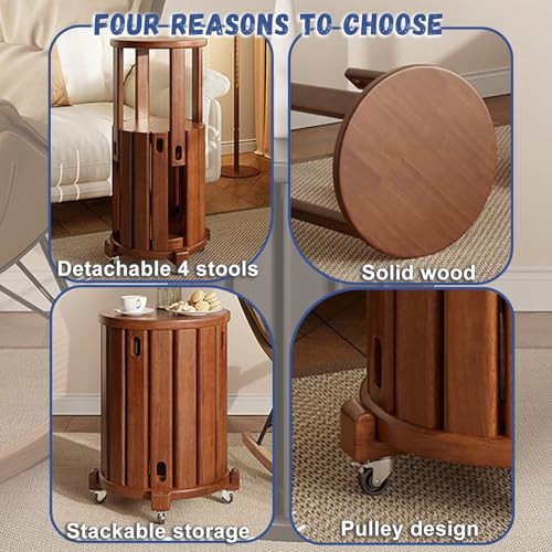 Stackable Stools Set of 4 Round Wooden Nesting Tables for Living Room C8777