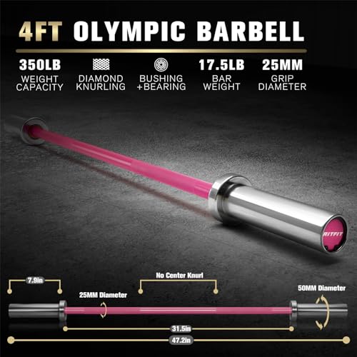 RITFIT Olympic Barbell 4ft/6ft 2 Inch Weight Bar for Strength Training, 500lbs Capacity F369