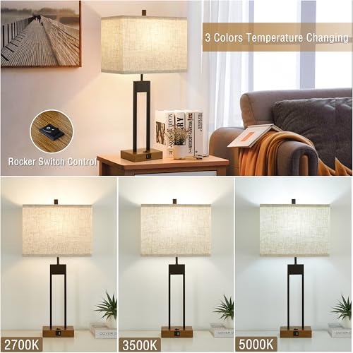 25.5'' Nightstand Lamps Set of 2 with USB, 3 Colors for Bedroom E985629