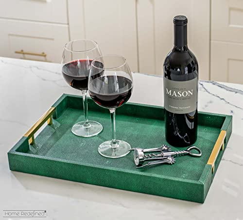White Marble Faux Leather Decorative Tray with Handles D972626