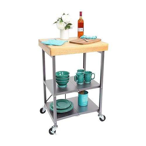 Origami Folding Kitchen Cart on Wheels, 3-Tier Rolling Cart Z2164