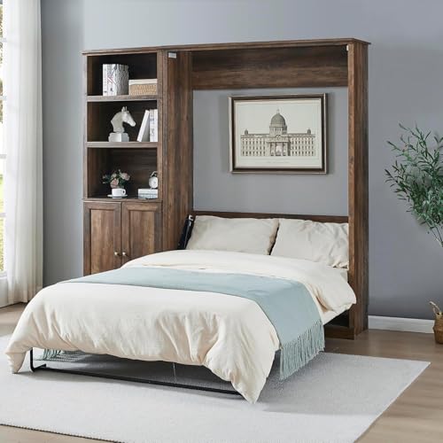 MERITLINE Queen Murphy Bed with Storage Bookcase and Charging Station E996