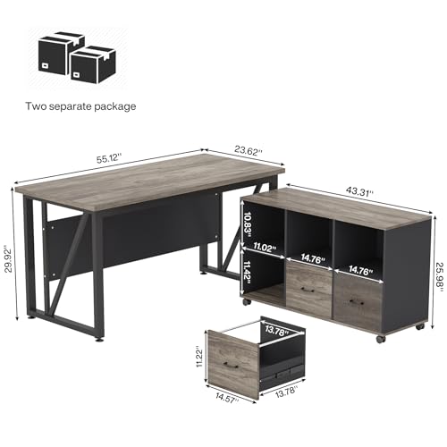 Tribesigns 63" Executive Desk with 47" Lateral File Cabinet, L-Shaped Computer Desk, Brown and Black N680173