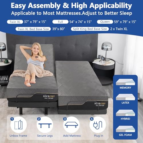 Split King Adjustable Bed Frame with Gel Memory Foam Mattress, Wireless Remote F95930