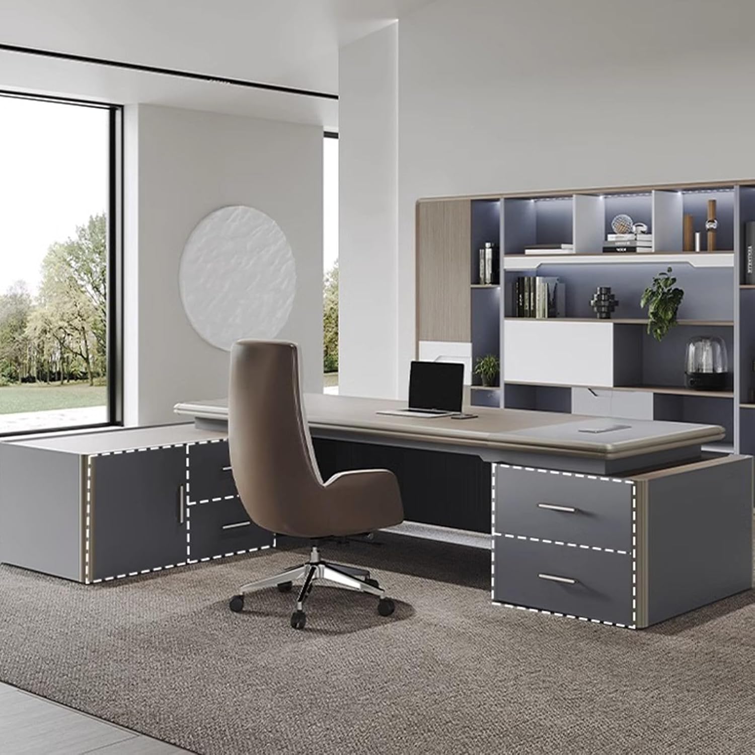 L Shaped Computer Desk with Drawers and USB Power Outlet V616290