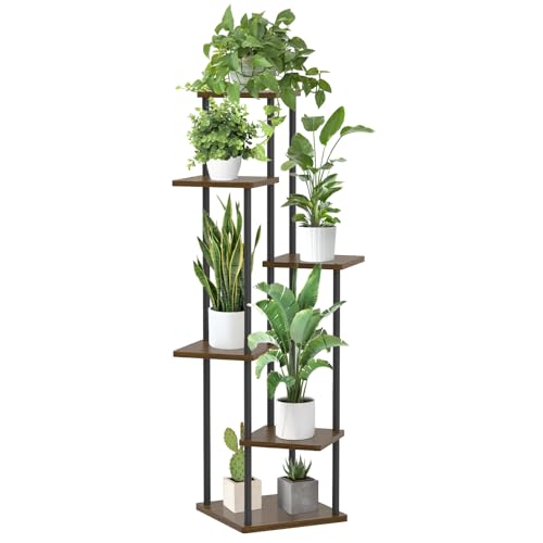 6 Tier Metal Wood Corner Plant Stand Indoor Outdoor H78199