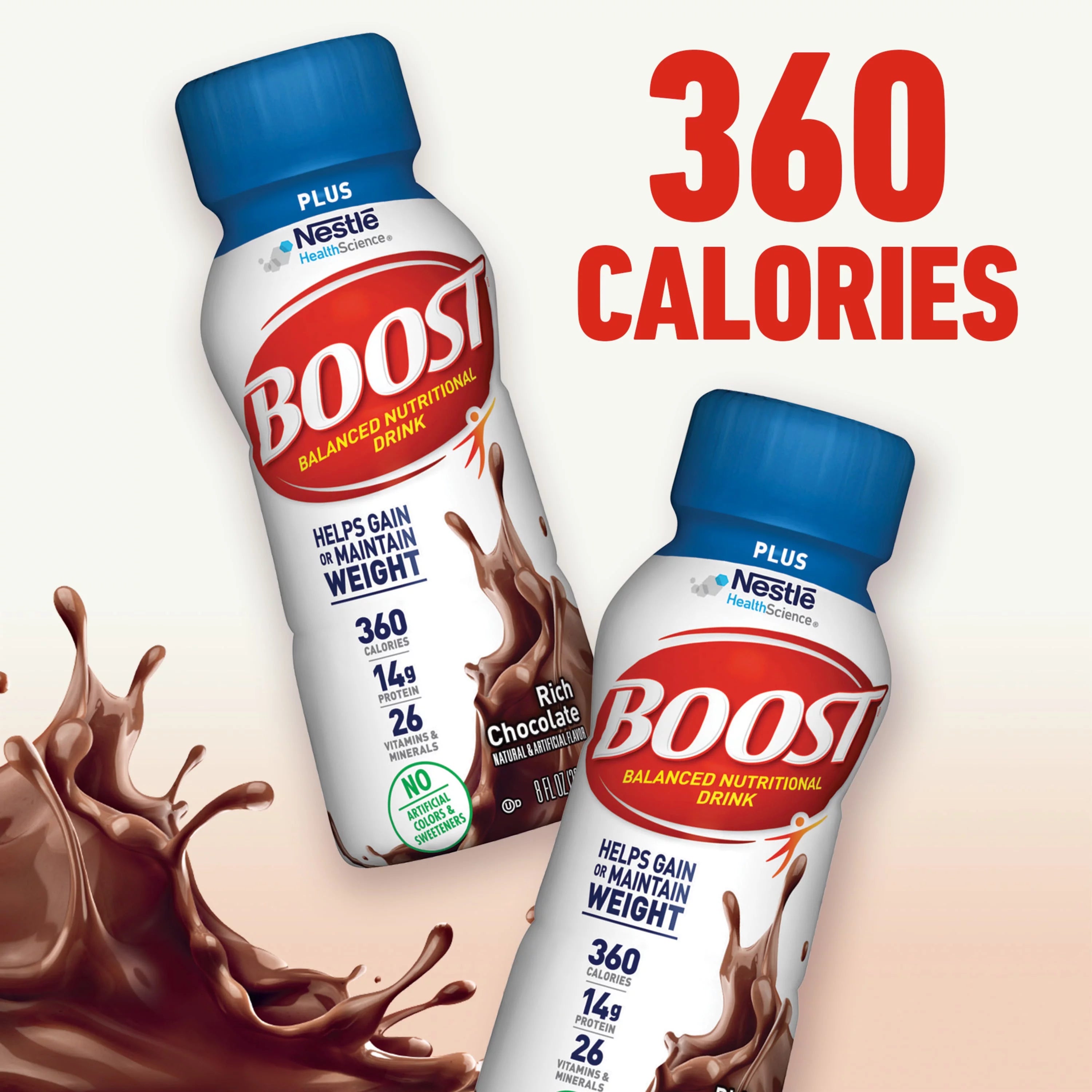 BOOST PLUS Nutritional Drink, Rich Chocolate, 14g Protein, 12-8 fl oz N32288