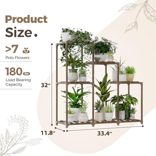 Bamworld Plant Stand Indoor Outdoor Wood Plant Rack 3 Tier Ladder D51744
