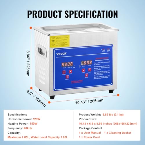 VEVOR Professional Ultrasonic Cleaner with Digital Timer & Heater, 3L W817988