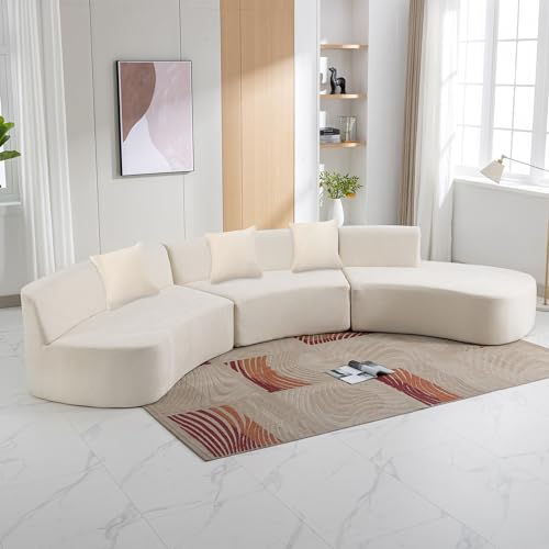 GNIXUU 136.6" Oversized Modular Sectional Sofa for Living Room, Minimalist Modern Curved Sofa Cloud Couch Sectional Upholstered Chenille Deep Seat Sofa Couch with Chaise & Pillows, 5 Seater(Grey)