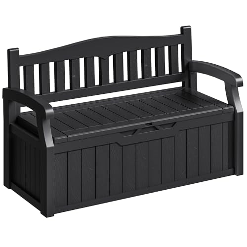 Homall 75 Gallon Outdoor Storage Bench Lockable Deck Box Waterproof UV Resistant Grey D354316