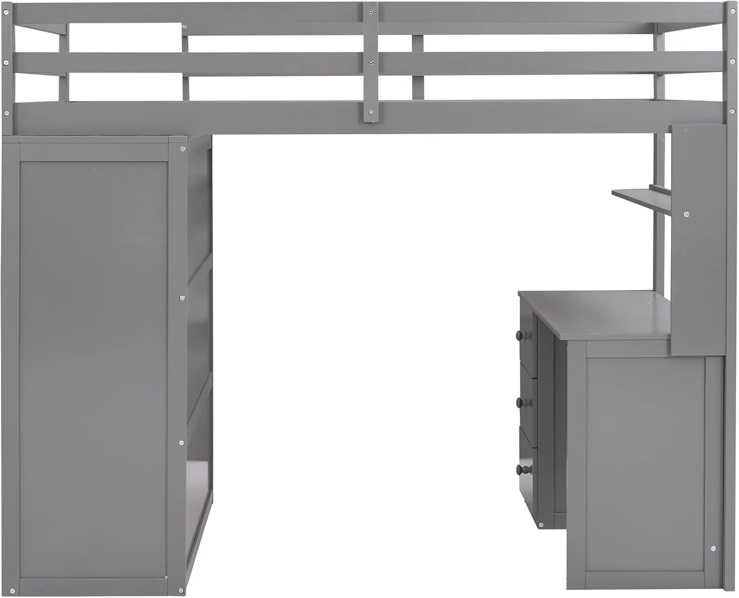 Gray Twin Loft Bed with Desk, Drawers, and Wardrobe D70389