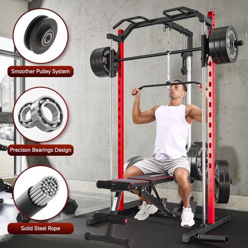 OPPSDECOR Power Cage with LAT Pull Down and Cable Row for Home Gym P333462