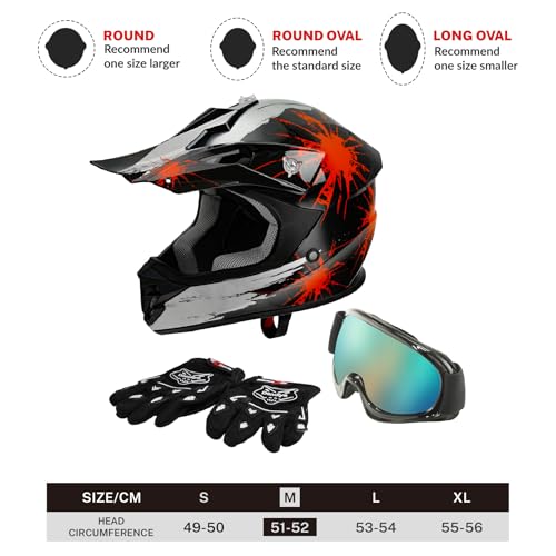 SLMOTO Dot Youth Kids Motocross Offroad Helmet with Goggles and Gloves Blue Skull D851858