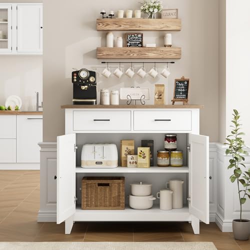 HORSTORS Kitchen Storage Cabinet, Farmhouse Buffet with 2 Drawers and 2 Doors, Grey A4009