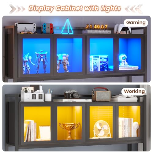SEDETA L Shaped Gaming Desk with Drawers, LED Lights, and Power Outlet O3738