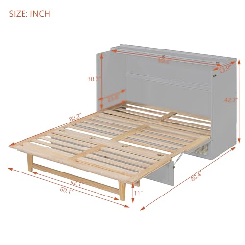 Ball & Cast Queen Size Solid Pine Murphy Bed with Charging Station, White + Walnut P2075