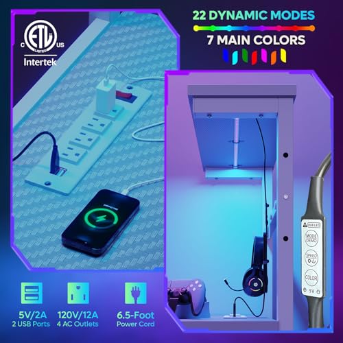 Bestier Gaming Desk with LED Lights, 51.3 Inch Computer Desk Q970