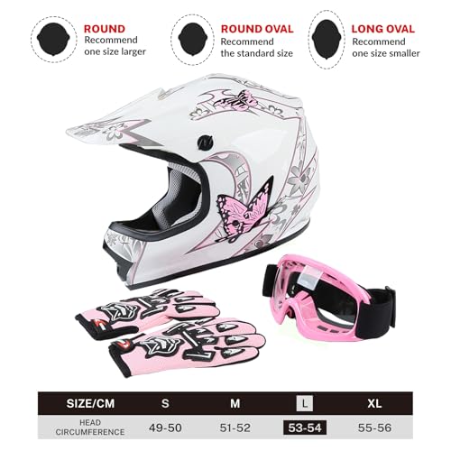 SLMOTO Dot Youth Kids Motocross Offroad Helmet with Goggles and Gloves Blue Skull D851858