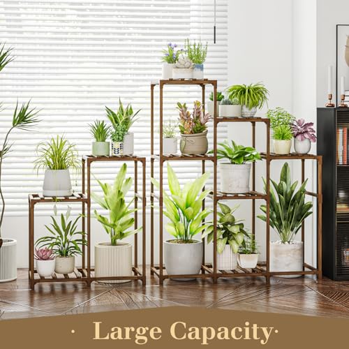 Bamworld Plant Stand Indoor Outdoor Wood Plant Rack 3 Tier Ladder D51744